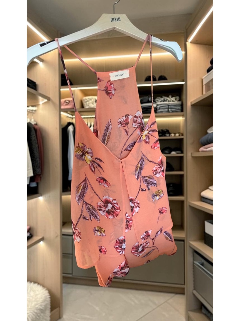 Crescent Coral Floral Spaghetti-Strap Camisole